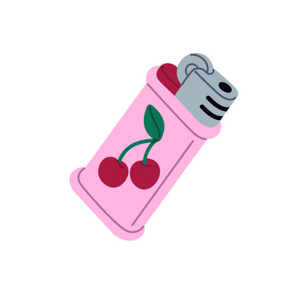 Design of modern disposable mechanical gas fluid lighter. Plastic equipment, accessory, tool with cute pattern for smoking, fire cigarette. Flat isolated vector illustration on white backgroundのイラスト素材