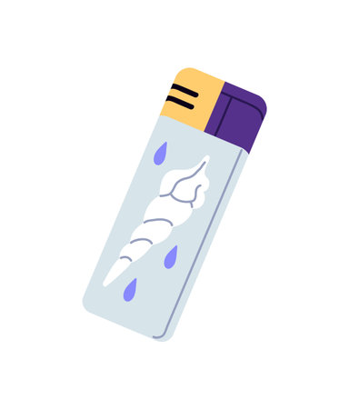 Modern metal or plastic fluid lighter. Design of equipment for burning cigarette. Smoking tool with cute pattern, print. Gas accessory to fire. Flat isolated vector illustration on white backgroundのイラスト素材