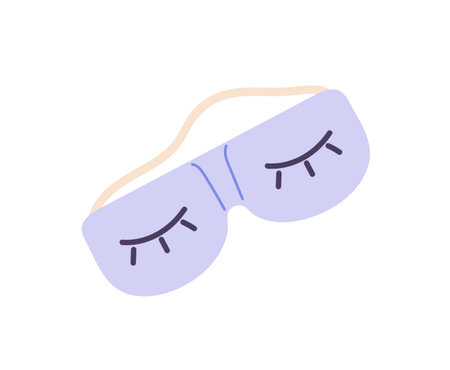 Cute sleep mask for resting. Sleepmask to cover eyes while bedtime, blindfold at night. Nightwear accessory to blind during dream, nap, slumber. Flat isolated vector illustration on white backgroundのイラスト素材