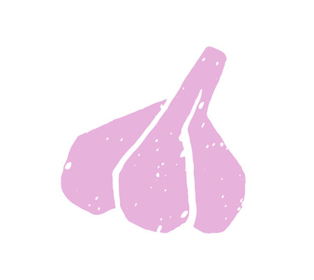 Doodle icon of garlic bulb, head of cloves. Organic vegetable with peel. Healthy farm food, eating. Agriculture crop, condiment. Flat isolated hand drawn vector illustration on white backgroundのイラスト素材