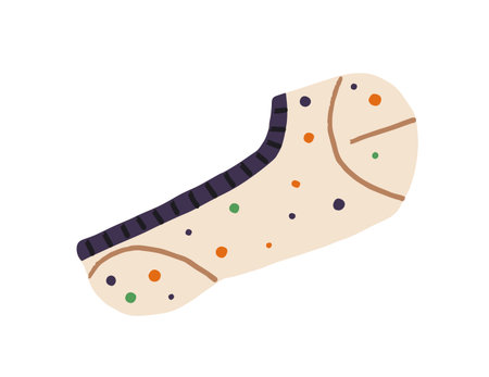 One short sock with print of dots. Stylish no show stocking with cute pattern of spots. Kids cotton hosiery. Foot clothes, fashion accessory. Flat isolated vector illustration on white backgroundのイラスト素材