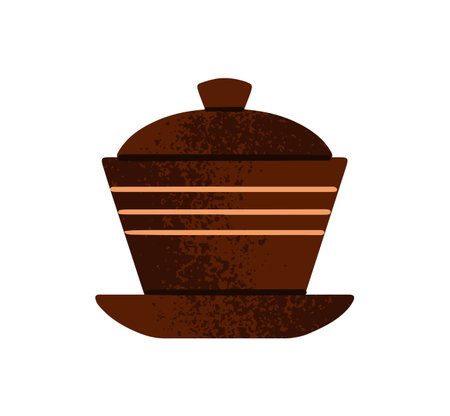 Ceramic gaiwan with ornament. Pot for preparing herbal drinks. Teapot, pottery bowl for brewing herbs and leaves. Chinese tea infuser icon. Flat isolated vector illustration on white backgroundのイラスト素材