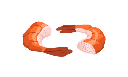 Icon of raw shrimps. Organic natural prawns. Healthy seafood, tasty sea food. Delicious marine eating, appetizing undersea snack, product. Flat isolated vector illustration on white backgroundのイラスト素材