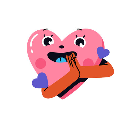 Icon of surprised heart sign gesturing. Happy emoji of love. Cute emoticon with excited facial expression. Symbol of affection, romantic feelings. Flat isolated vector illustration on white backgroundのイラスト素材