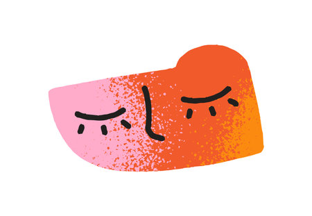 Asleep face with closed eyes. Scribble of relaxing facial expression with abstract geometric shape. Textured doodle icon of sleeping. Flat isolated hand drawn vector illustration on white backgroundのイラスト素材