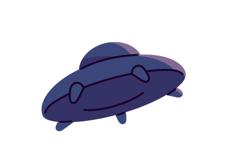Silhouette of UFO. Aliens saucer flying in the space. Interstellar spacecraft in cosmos. Galactic spaceship, shuttle, rocket. Science fiction. Flat isolated vector illustration on white backgroundのイラスト素材