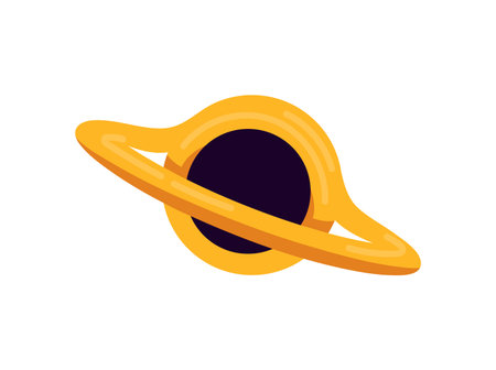 Icon of Black Hole. Sign of supernova. Swirl of energy and radiation in space. Circle of light in cosmos. Explosion, round of fire in galaxy. Flat isolated vector illustration on white backgroundのイラスト素材