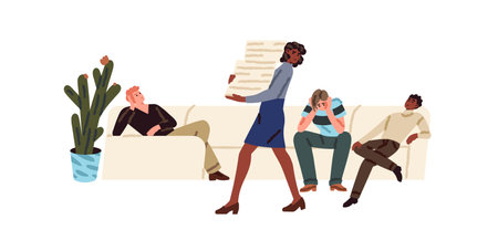 Overloaded employee, office worker works instead lazy or exhausted colleagues with burnout. Bad management, organization of teamwork, problems in team. Flat isolated vector illustration on whiteのイラスト素材