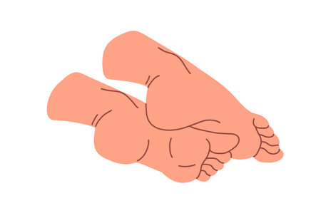 Healthy bare human feet bottom side view. Barefoot female leg anatomy: toes, heels, soles. Podiatry, SPA procedures, pedicure, body care. Flat isolated vector illustration on white backgroundのイラスト素材