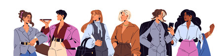 Banner with fashion businesswomen. Happy business women, Employees or office workers calling on the...