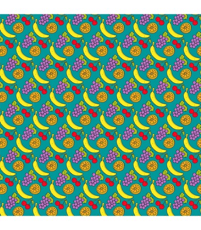 colorful fruits pattern seamless on green backgroundのイラスト素材