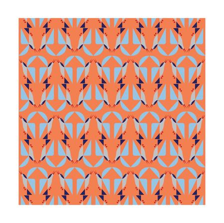 geometric blue tone bird on orange background pattern seamlessのイラスト素材