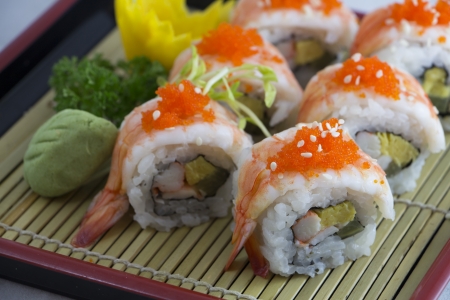 Sushi shrimp rice on white backgroundの写真素材