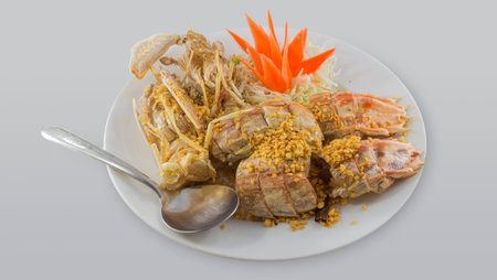 Lobster fried with garlic pepperの写真素材