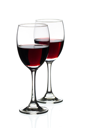 Red wine in glass  Isolated on white backgroundの写真素材