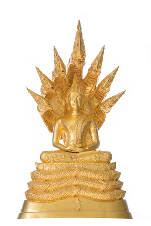 Style of Golden Buddha with a naga over head white background isolateの写真素材