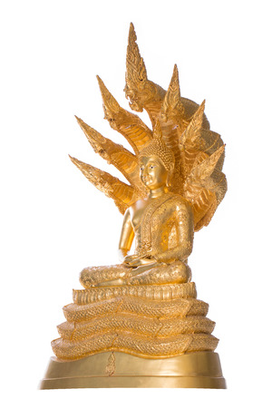 Style of Golden Buddha with a naga over head white background isolateの写真素材