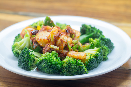 Shrimp stir-fried broccoli , Thai foodの写真素材