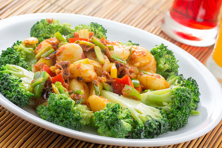 Shrimp stir-fried broccoli , Thai foodの写真素材