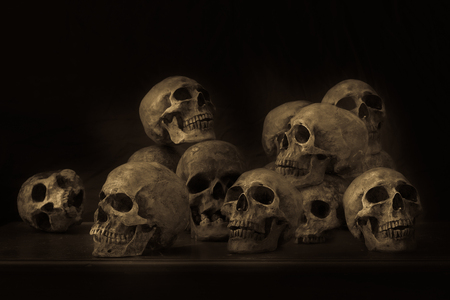 Genocides, Stacked human skulls at the Killing Fieldsの写真素材