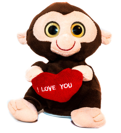 Soft Toy Baby Monkey on White Backgroundの写真素材