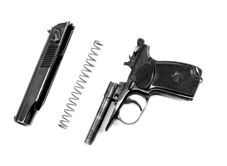 makarov system pistol disassembled isolated on white backgroundの写真素材
