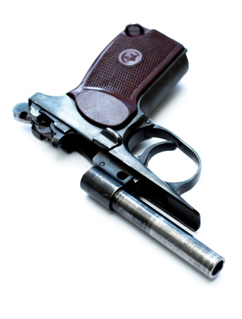 makarov system pistol disassembled isolated on white backgroundの写真素材