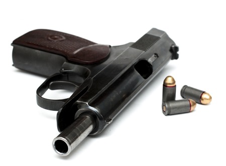 makarov system pistol disassembled isolated on white backgroundの写真素材