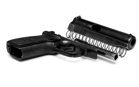 makarov system pistol disassembled isolated on white backgroundの写真素材