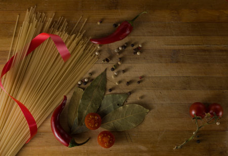 Food before cooking, on a cutting board chef in an Italian restaurantの写真素材