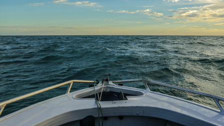 a nose of a fishing boat in the Pacific Ocean off the coast of Adelaide South Australia. January...
