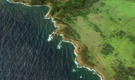 Stunning view of the relief of the coast of the island of Miami USA from a bird's eye viewの写真素材