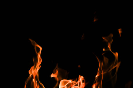 Fire flame on black background short exposure