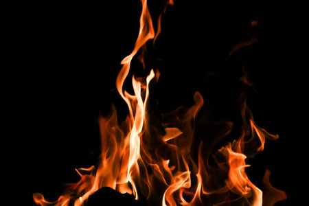 Fire flame on black background short exposure