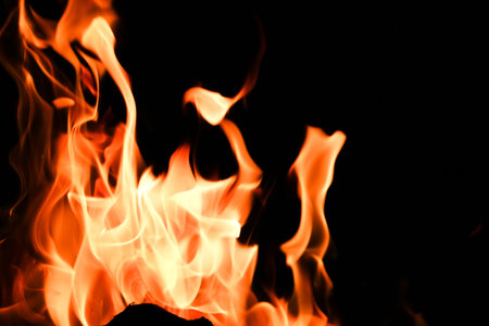 Fire flame on black background short exposureの写真素材