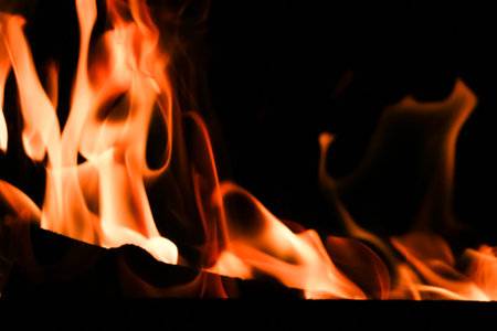 Fire flame on black background short exposure