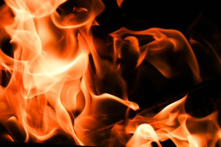 Fire flame on black background short exposure