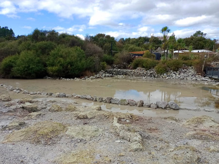 Rotorua Park in New Zealand in cloudy weather, 2024