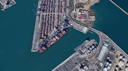 The port of Valencia from a bird's eye view is the center of the Mediterranean in Spain in summer