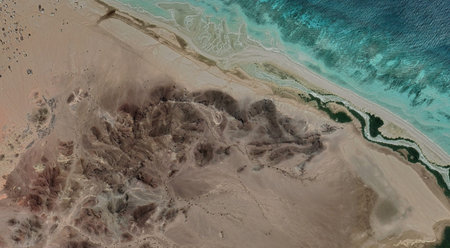 The sandy coast of Qatar in the Persian Gulf from a bird's eye view 2024の写真素材