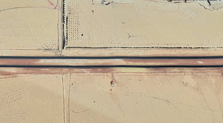 The landscape of the sandy desert in Qatar from a bird's eye view, 2024