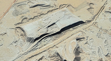 The landscape of the sandy desert in Qatar from a bird's eye view, 2024