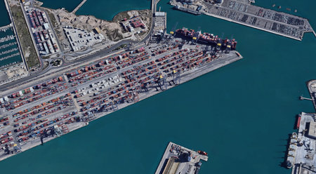 The port of Valencia from a bird's eye view is the center of the Mediterranean in Spain in summer