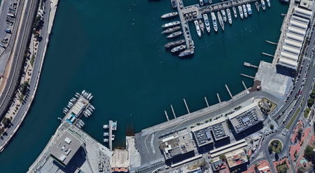 The port of Valencia from a bird's eye view is the center of the Mediterranean in Spain in summerの写真素材
