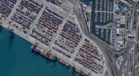 The port of Valencia from a bird's eye view is the center of the Mediterranean in Spain in summer