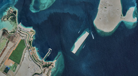 Qatar, Al-Yasat Island from a birds eye view in the Persian Gulf