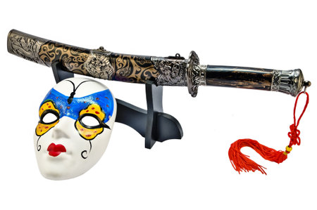 Japanese short sword isolated on white background with maskの写真素材