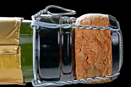 Closeup of champagne bottle and cork の写真素材