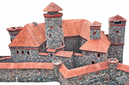 Model of a medieval castle isolated on a white backgroundの写真素材