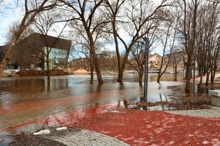Flooding rivers flooded city parkの写真素材